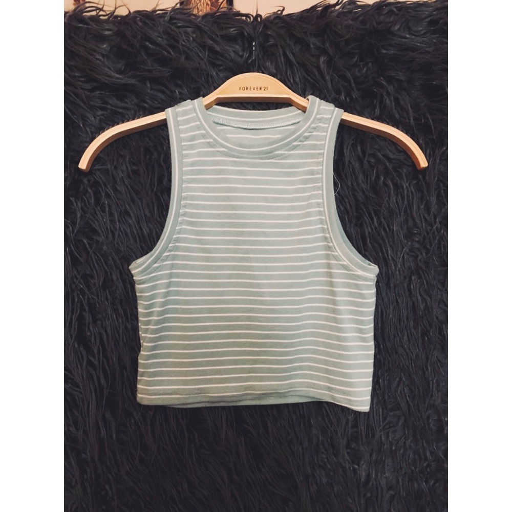 Green and white stripe crop top
